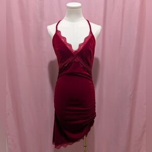 Red Velvet Asymmetrical Bodycon Dress (S/M)
